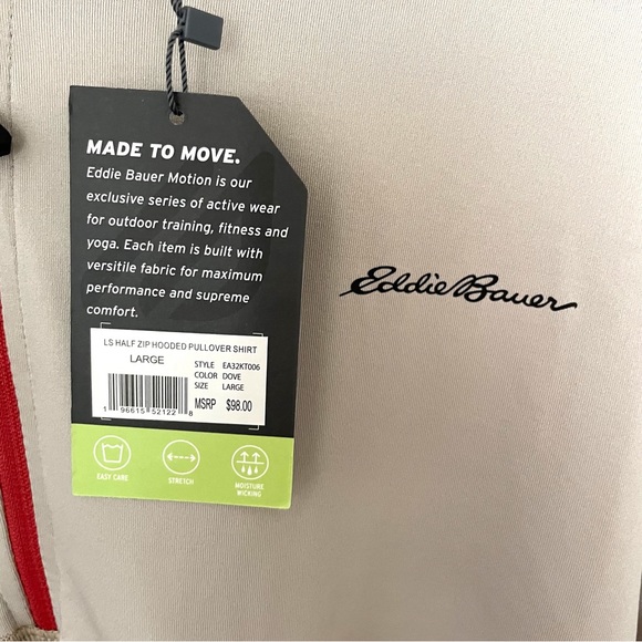 NWT Eddie Bauer Motion Collection - Men’s Quarter Zip Hoodie, Brown/Tan (Size L) - Picture 4 of 8
